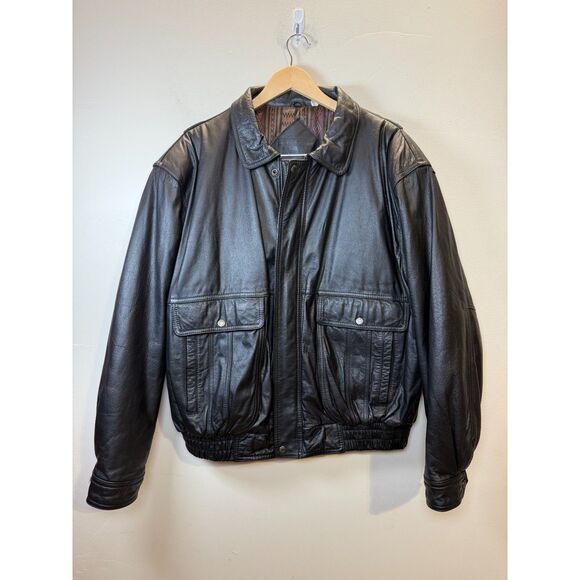 Roundtree & Yorke Vintage Leather Jacket Men's Size Large Black Full Zip Moto - Picture 1 of 7